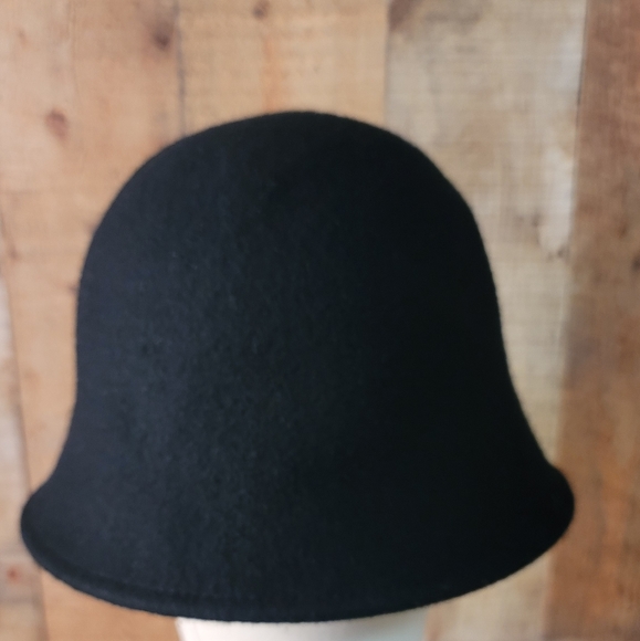 VTG Unbranded Black Wool Felt Blend Bucket Hat One Size Crushable - Picture 3 of 7